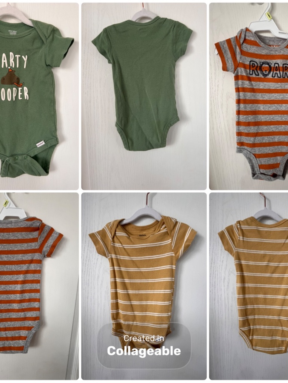 Green, Orange & Tan Baby One-Piece Bodysuit Lot